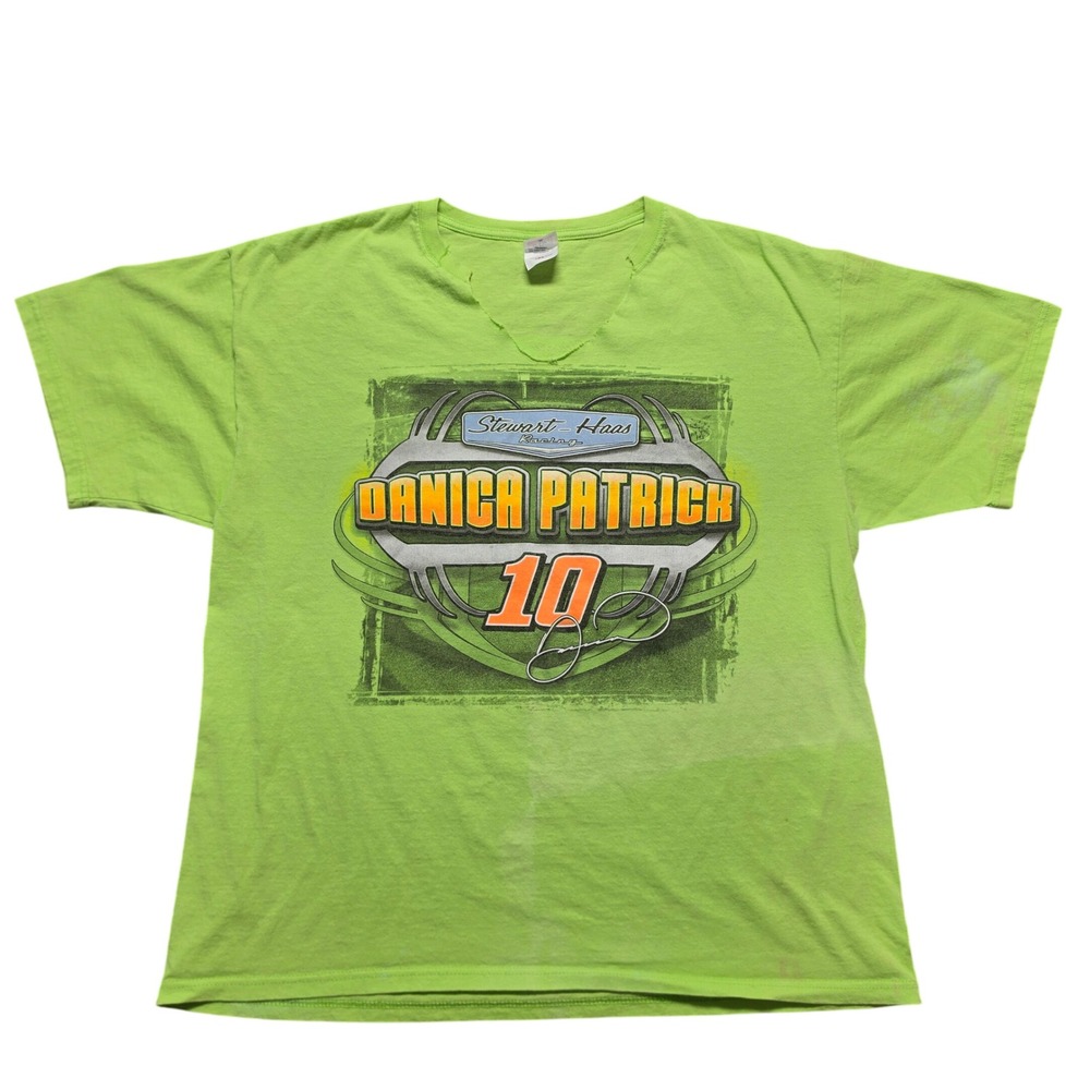 Vintage Vide Racing Cut Neck Graphic Tee Women XL Green Danica Patrick NASCAR